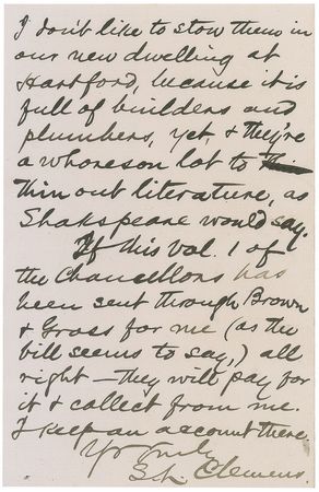 Lot #639 Samuel L. Clemens: “They’re a whoreson lot to thin out literature, as Shakespeare would say“ - Image 2