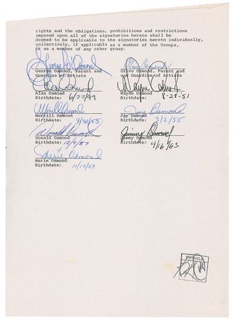 Lot #845 The Osmonds Signed Document - Image 1