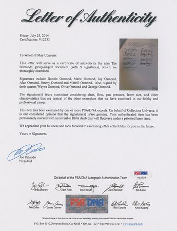 Lot #845 The Osmonds Signed Document - Image 3