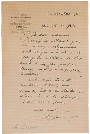 Lot #600 Charles Garnier Handwritten Letters Signed - Image 1