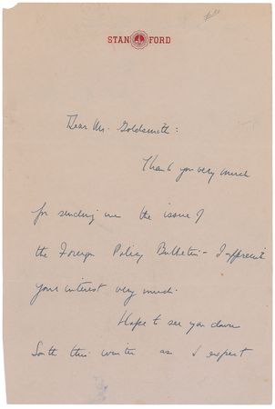 Lot #55 John F. Kennedy: Early JFK letter from his stint at Stanford - Image 1