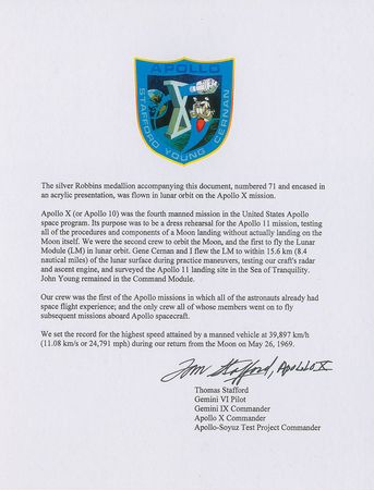 Lot #147 Tom Stafford?s Apollo 10 Flown Robbins Medal - Image 3