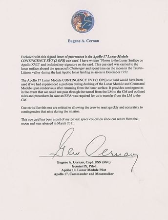 Lot #290 Gene Cernan?s Apollo 17 Flown Contingency EVT Cue Card - Image 4