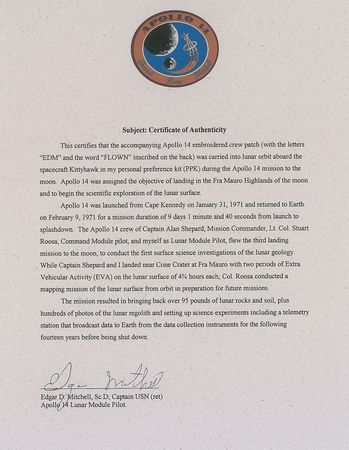 Lot #241 Edgar Mitchell’s Apollo 14 Flown Patch - Image 3