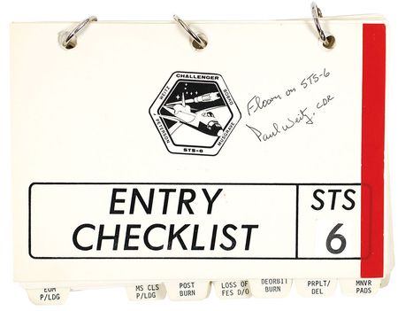 Lot #325 Paul Weitz?s STS-6 Flown Re-entry Checklist  - Image 1