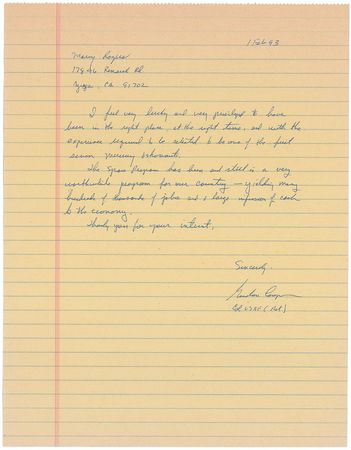Lot #39 Gordon Cooper Autograph Letter Signed
