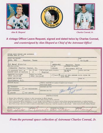Lot #210 Alan Shepard and Pete Conrad Signed Leave Request - Image 2