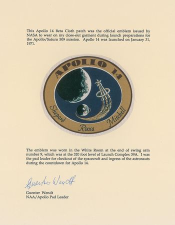 Lot #255 Guenter Wendt?s Apollo 14 Beta Emblem - Image 1