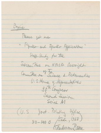 Lot #2 Wernher von Braun Autograph Letter Signed