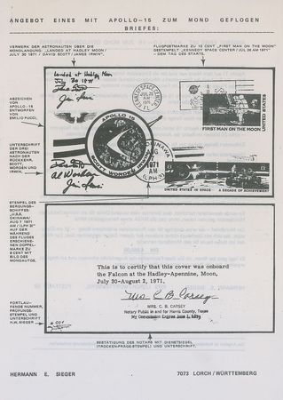 Lot #264 Apollo 15 Flown Sieger Cover - Image 4