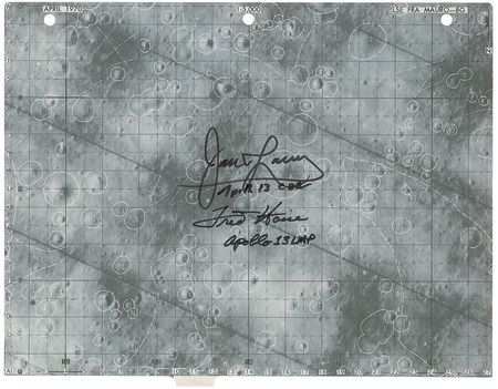 Lot #212 Apollo 13 Flown Lunar Surface Map Signed by Lovell and Haise - Image 1