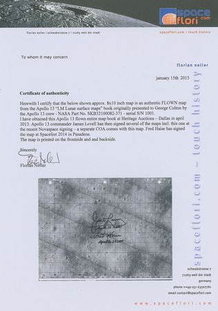 Lot #212 Apollo 13 Flown Lunar Surface Map Signed by Lovell and Haise - Image 4