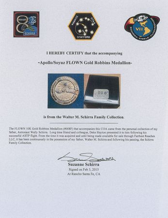 Lot #317 Wally Schirra?s Apollo-Soyuz Flown Robbins Medal  - Image 6