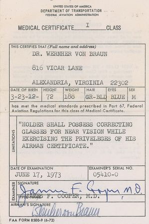 Lot #3 Wernher von Braun Signed Medical Card