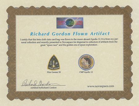 Lot #193 Richard Gordon?s Apollo 12 Flown Beta Cloth Data Card Bag - Image 4