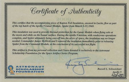 Lot #144 Apollo 9 Flown Kapton Foil - Image 3