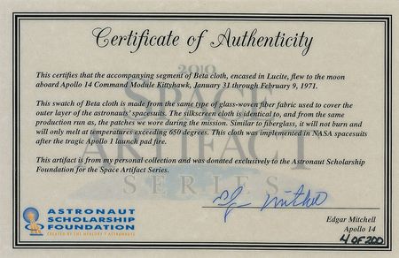 Lot #247 Apollo 14 Flown Beta Cloth - Image 3