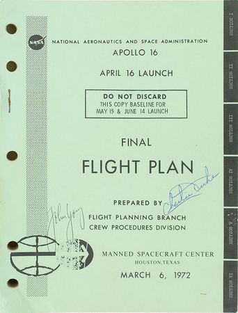 Lot #279 Apollo 16 Flight Plan Signed by Young and Duke - Image 1