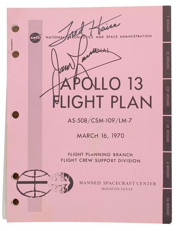 Lot #219 James Lovell and Fred Haise Signed Apollo 13 Flight Plan - Image 1
