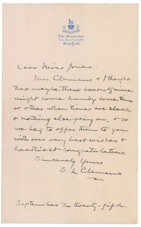 Lot #588 Samuel L. Clemens: ?I thought that maybe these books of mine might come handy some time or other when times are slack & nothing else going on? - Image 1