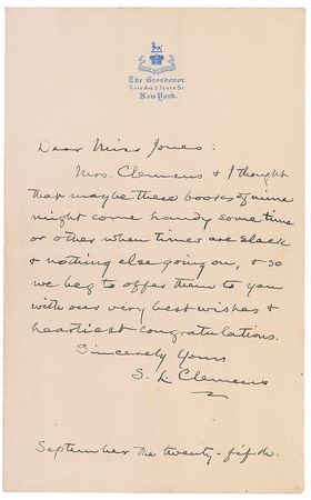 Lot #588 Samuel L. Clemens: ?I thought that maybe these books of mine might come handy some time or other when times are slack & nothing else going on? - Image 2