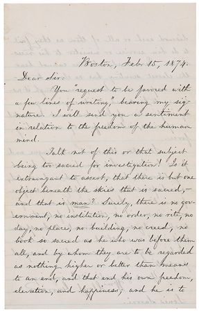 Lot #296 William Lloyd Garrison: “Is it too much to assert, that there is but one object beneath the skies that is sacred—and that is man?” - Image 1