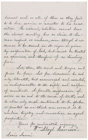 Lot #296 William Lloyd Garrison: “Is it too much to assert, that there is but one object beneath the skies that is sacred—and that is man?” - Image 2