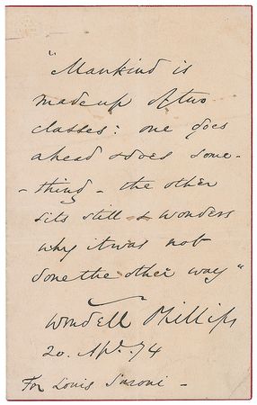 Lot #328 Wendell Phillips and Charles Sumner Signed Quotes - Image 1