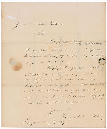 Lot #14 Andrew Jackson: President Jackson secures safe passage of a letter â??under any disposition of General Santa Annaâ?? for the grieving cousin of Stephen F. Austin - Image 2