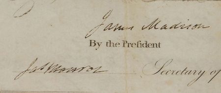 Lot #9 James Madison and James Monroe: Boldly signed 1816 ship’s pass by Madison and Monroe - Image 2