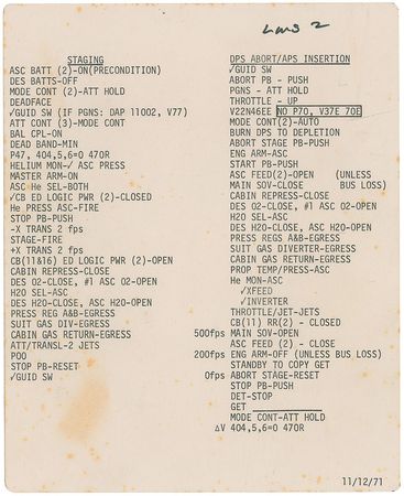Lot #496 Apollo 16 Cue Card - Image 1