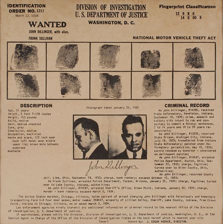 Lot #165 John Dillinger and J. Edgar Hoover Wanted Poster and Typed Letter Signed - Image 2
