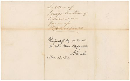 Lot #24 Abraham Lincoln: Superbly endorsed 1861 request from an Illinois judge - Image 2