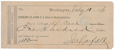Lot #39 James A. Garfield Check