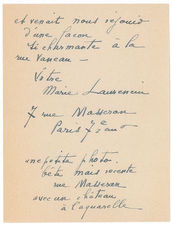 Lot #554 Marie Laurencin Handwritten Letter Signed - Image 2