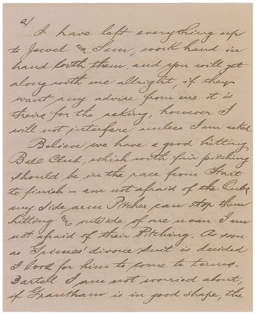 Lot #910 Barney Dreyfuss: Rare letter from the Pirates owner to his Hall of Fame outfielder??Catching & Pitching is as good as any other Club. All they have to do is to hustle from the beginning until the last man is out? - Image 2