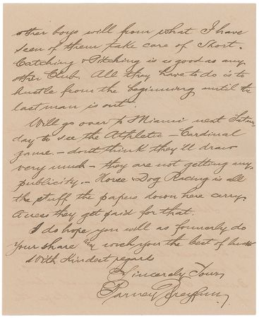 Lot #910 Barney Dreyfuss: Rare letter from the Pirates owner to his Hall of Fame outfielder??Catching & Pitching is as good as any other Club. All they have to do is to hustle from the beginning until the last man is out? - Image 3