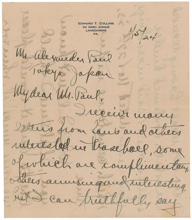 Lot #909 Eddie Collins Handwritten Letter Signed - Image 1