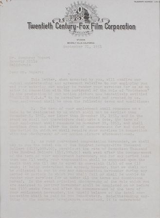 Lot #812 Humphrey Bogart: Despite his fame, Bogart must furnish his own wardrobe ?of the highest mode and taste? for 1952?s Deadline USA - Image 2