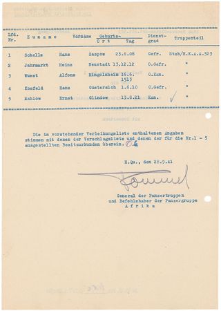 Lot #379 Erwin Rommel Signed Document - Image 1