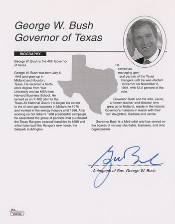 Lot #128 George W. Bush Biographical Sheet - Image 1