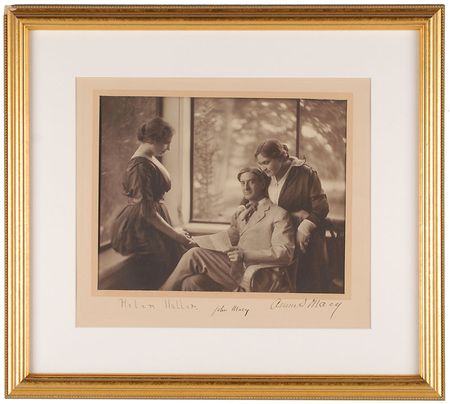 Lot #140 Helen Keller: Spectacular photograph of Keller’s editor signing into her hand, her tutor standing close by - Image 2