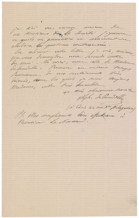 Lot #287 Alphonse Pyrame de Candolle Handwritten Letter Signed - Image 3