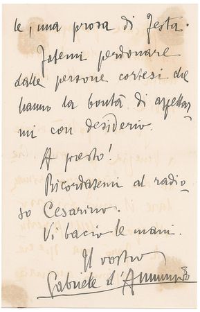 Lot #590 Gabriele d?Annunzio Handwritten Letter Signed - Image 3