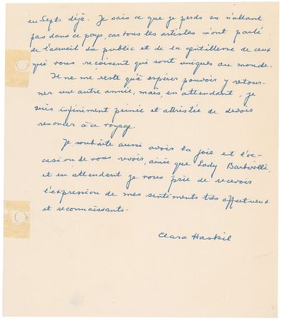 Lot #674 Clara Haskil Handwritten Letter Signed - Image 2