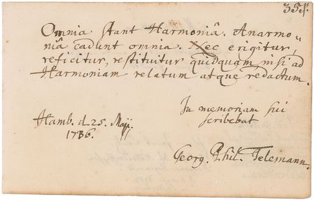 Lot #695 Georg Philipp Telemann: “All exists through harmony” - Image 1