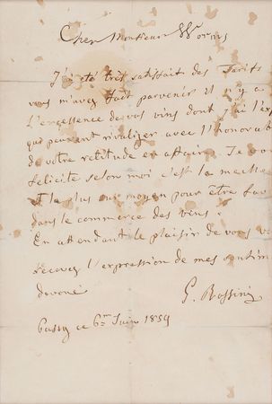 Lot #688 Gioachino Rossini: The great Italian praises “the excellence of your wines” in Paris - Image 2