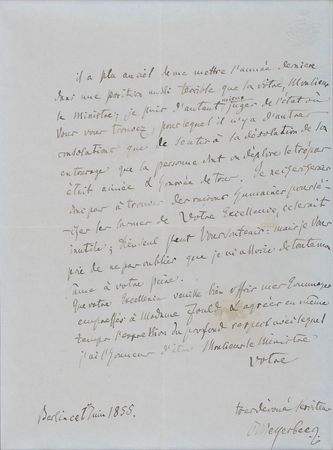 Lot #712 Giacomo Meyerbeer Handwritten Letter Signed - Image 1