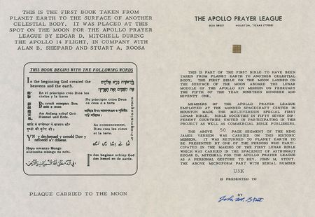 Lot #475 Apollo 14: Sought-after segment of the famous microfilm Bible - Image 1