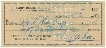 Lot #857 Harry Blackstone Check - Image 2